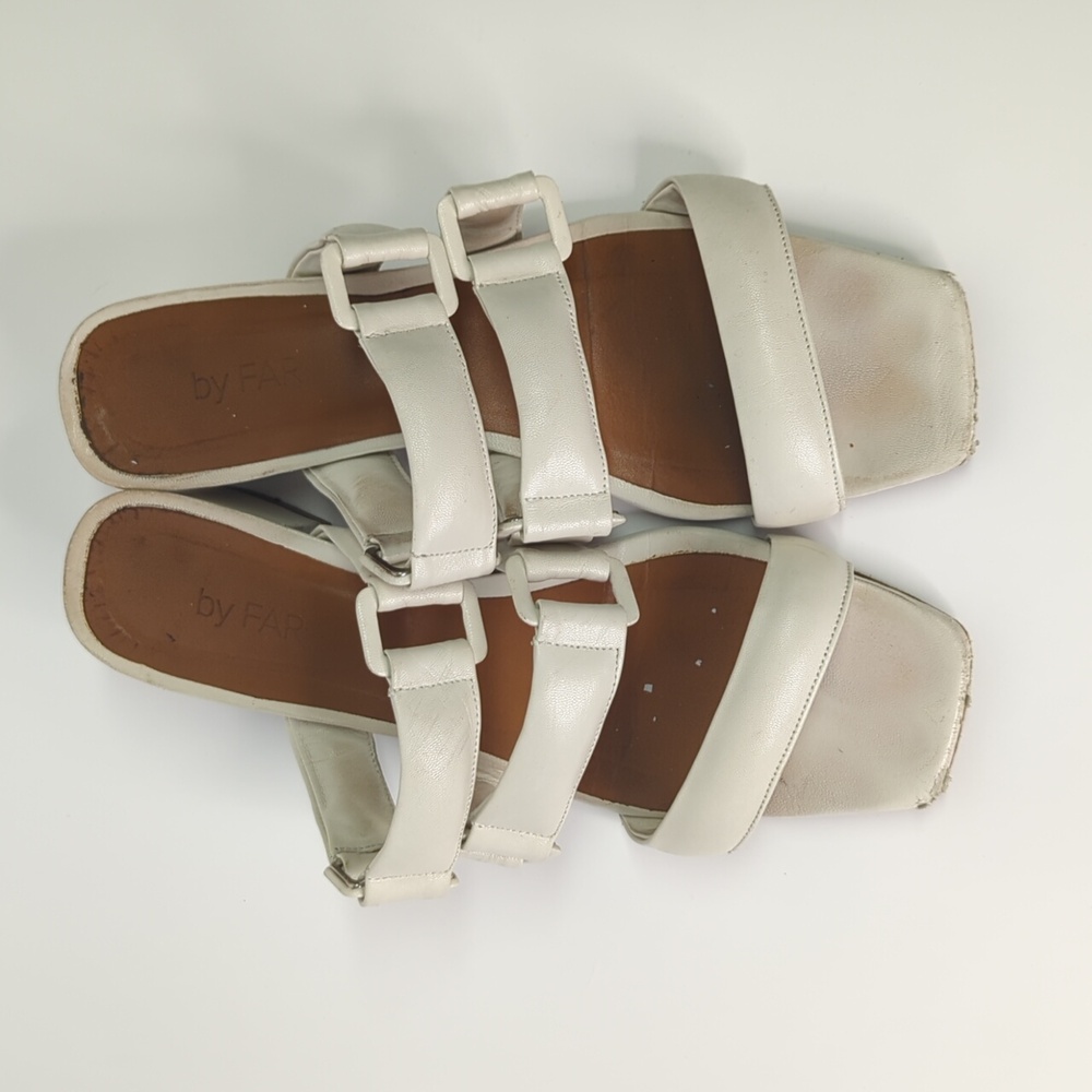 By Far White Leather Padded Strap Block Heel Sandal Women's 10.5 / EUR 41